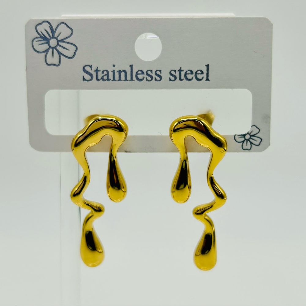 Gold Abstract Drip Earrings | Stainless Steel Liquid Metal Look - Picture 5 of 5